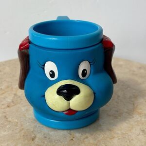 Vintage Rubber Plastic Dog Puppy Painted Blue Cup Mug Camp Play Kids Kitschy VTG